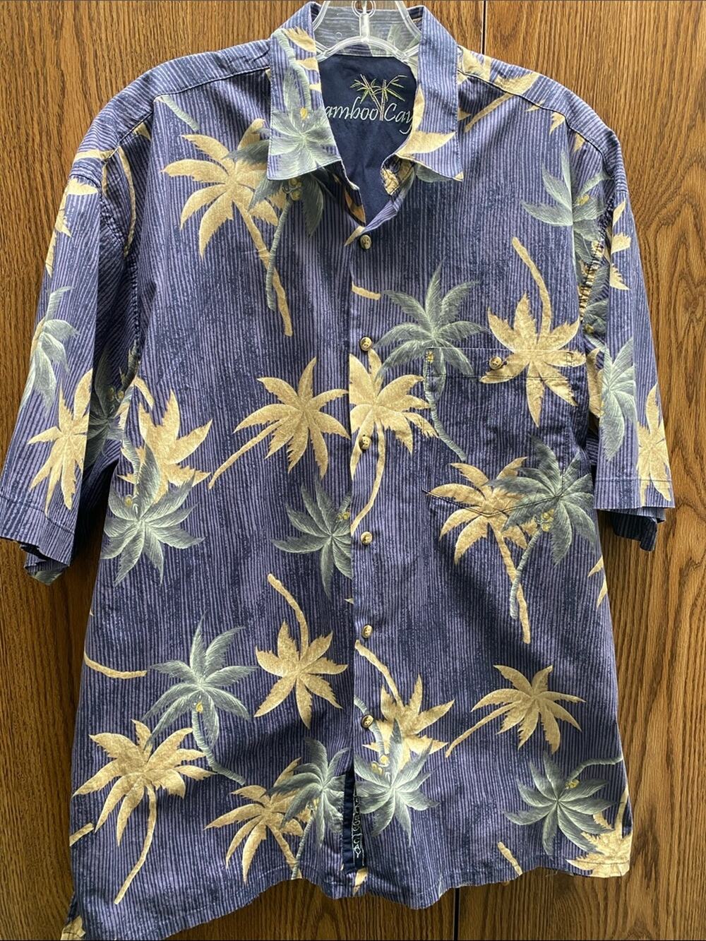 BAMBOO CAY Embroidered Palm Tree Cotton Lawn Shirt Size L
